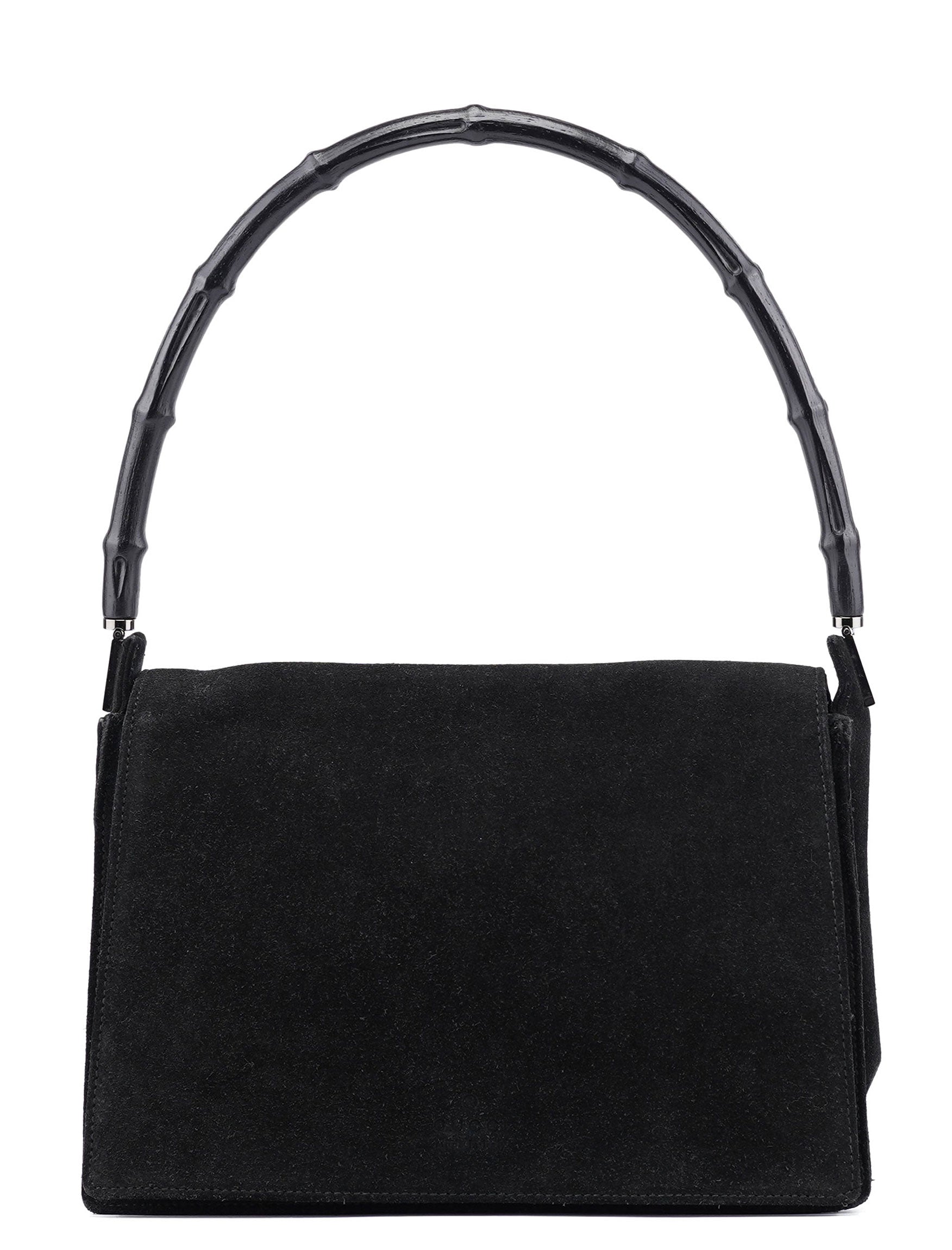 Gucci Black Suede Bamboo Shoulder Bag