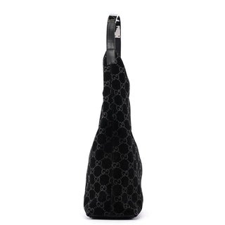 Gucci Black Suede GG Hobo Shoulder Bag