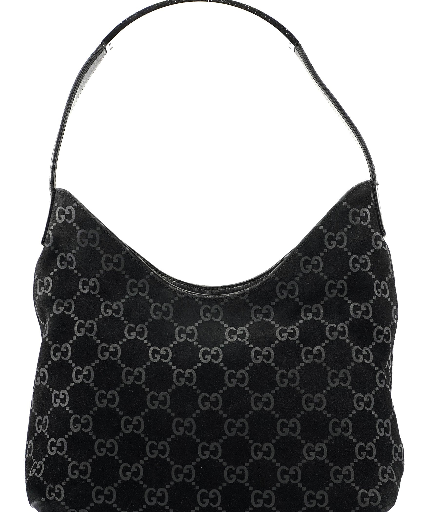 Gucci Black Suede GG Hobo Shoulder Bag