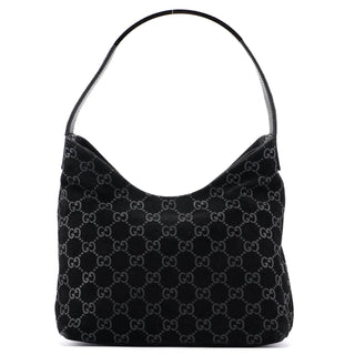 Gucci Black Suede GG Hobo Shoulder Bag