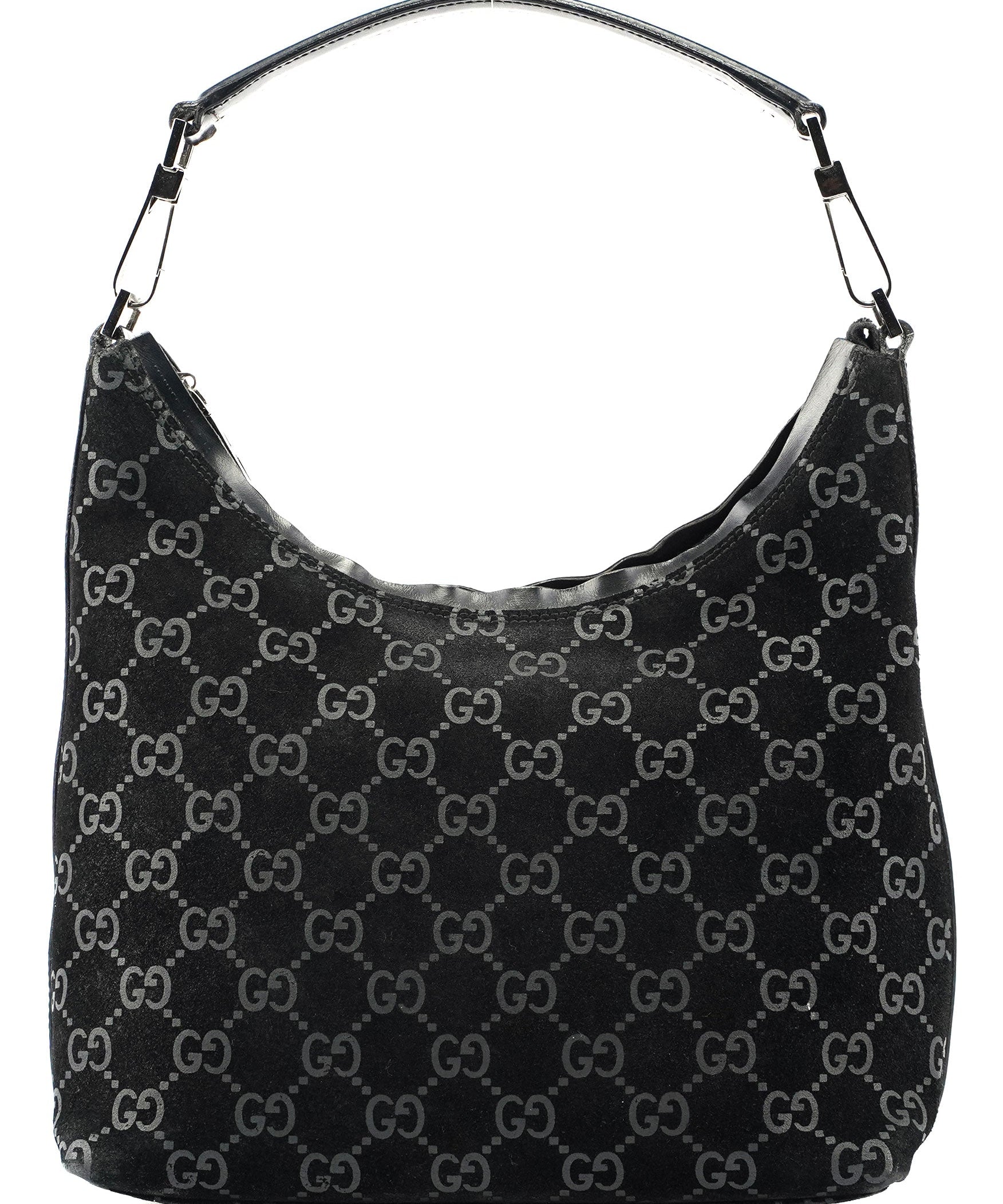 Gucci Black Suede GG Hobo Shoulder Bag