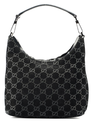 Gucci Black Suede GG Hobo Shoulder Bag