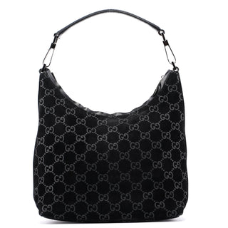 Gucci Black Suede GG Hobo Shoulder Bag