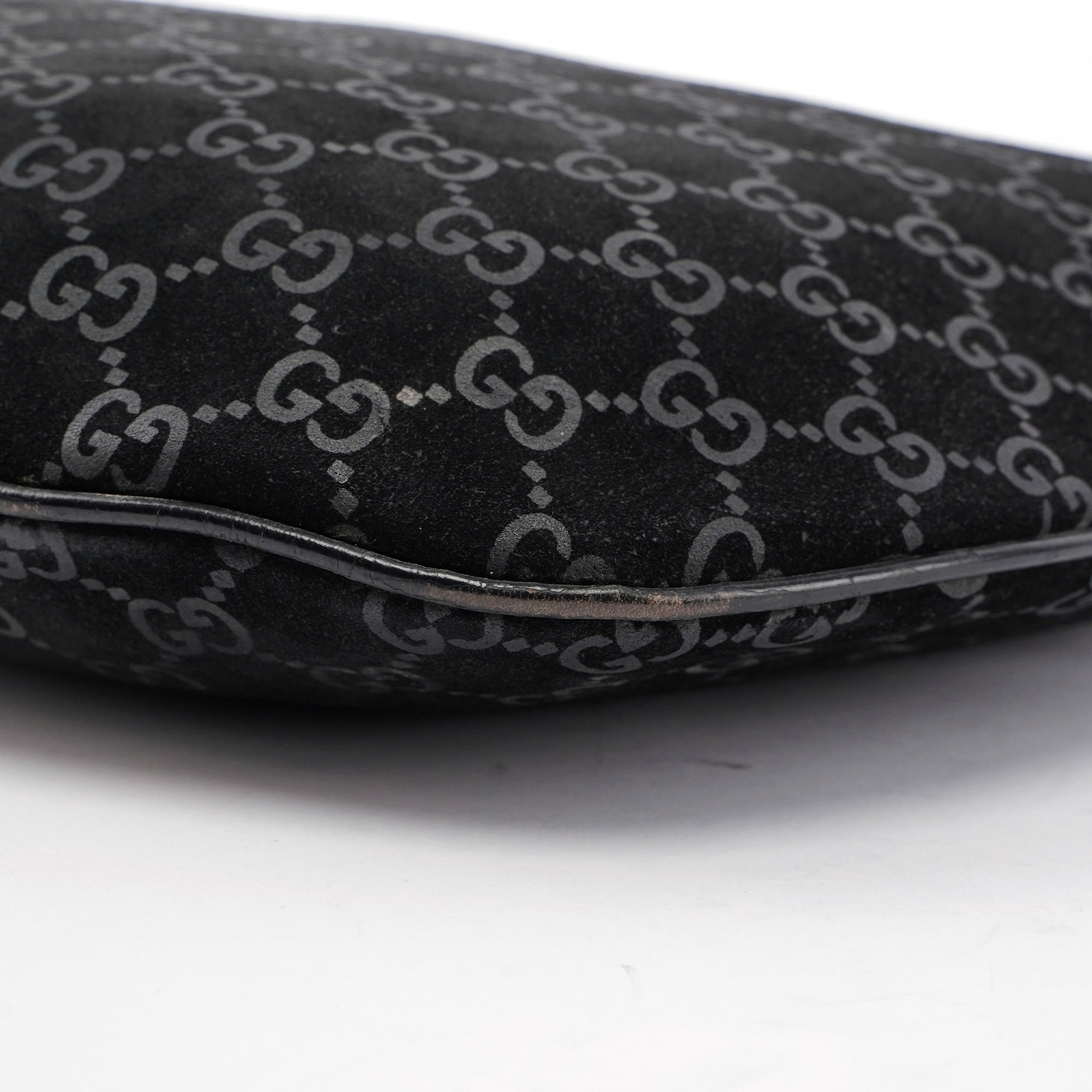 Gucci Black Suede GG Hobo Shoulder Bag