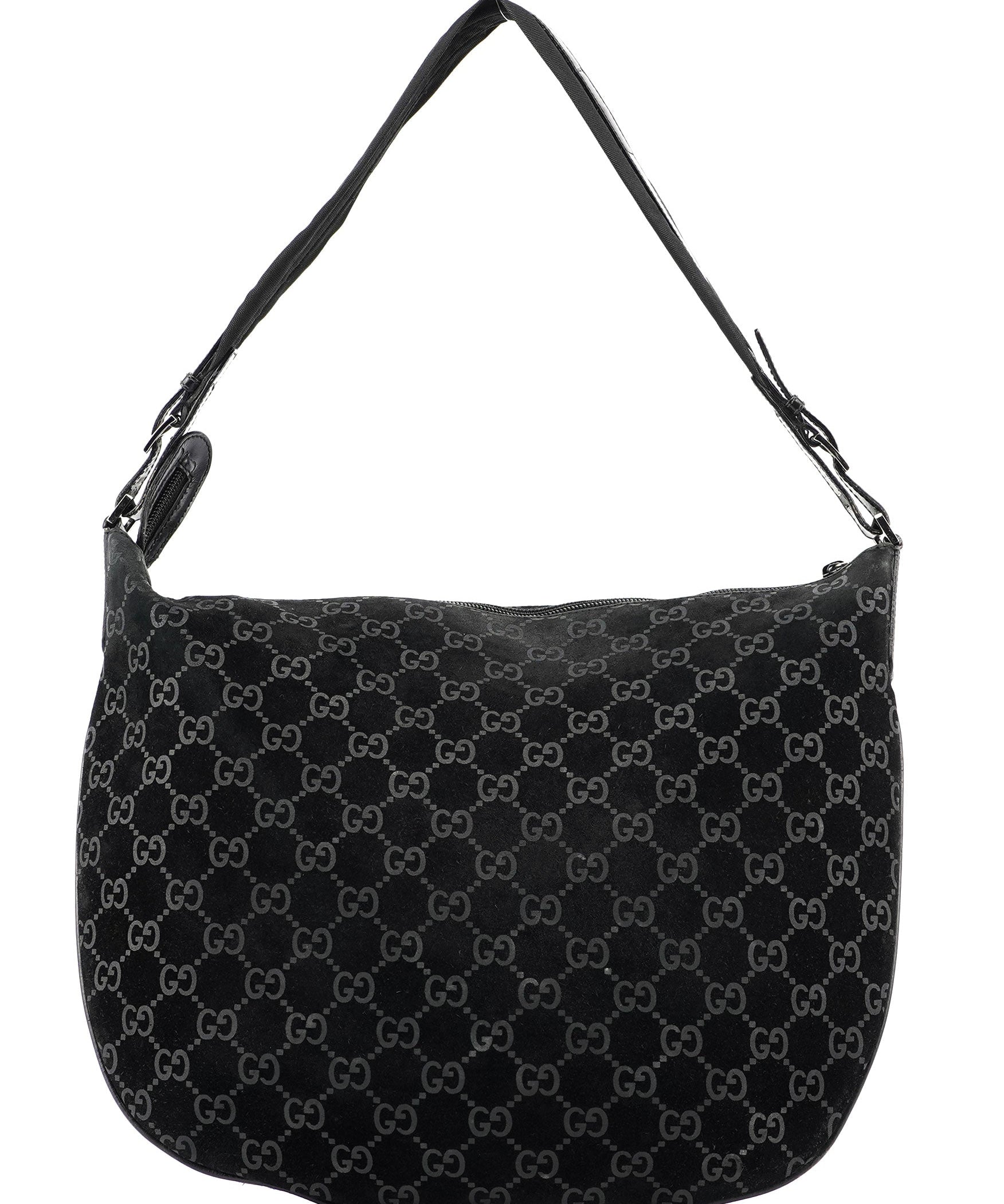 Gucci Black Suede GG Hobo Shoulder Bag