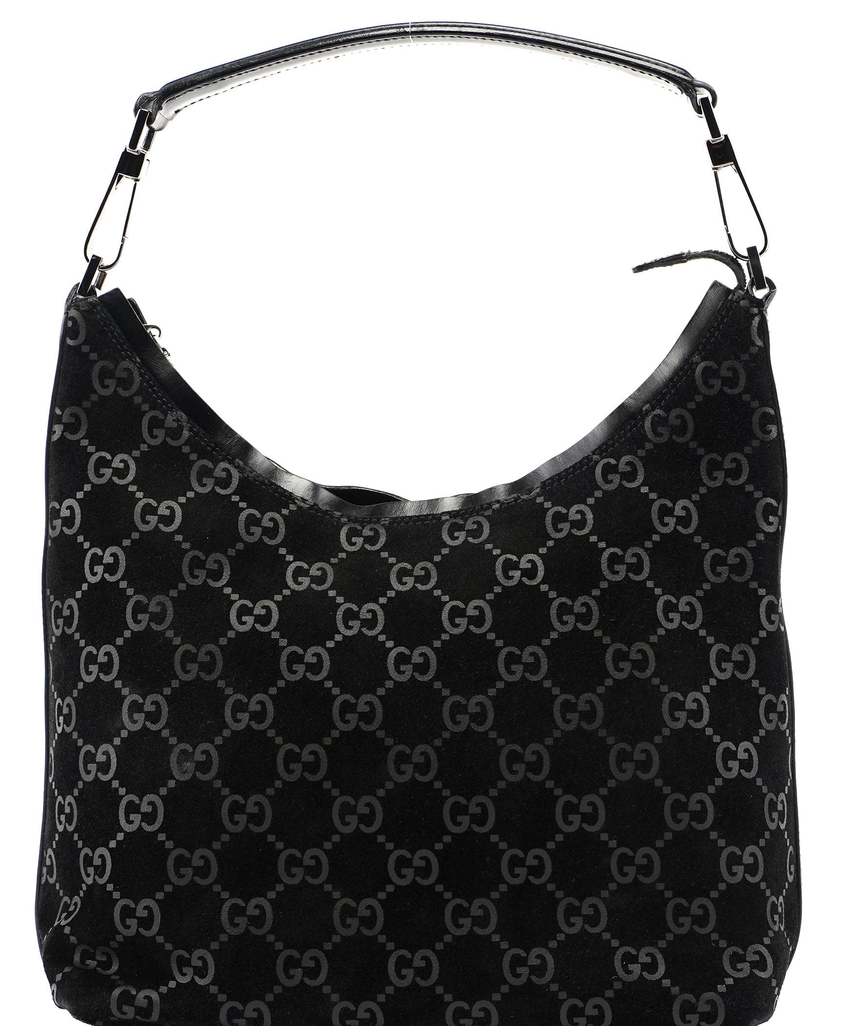 Gucci Black Suede GG Hobo Shoulder Bag