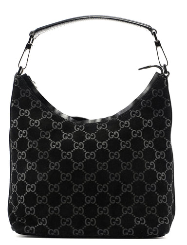 Gucci Black Suede GG Hobo Shoulder Bag