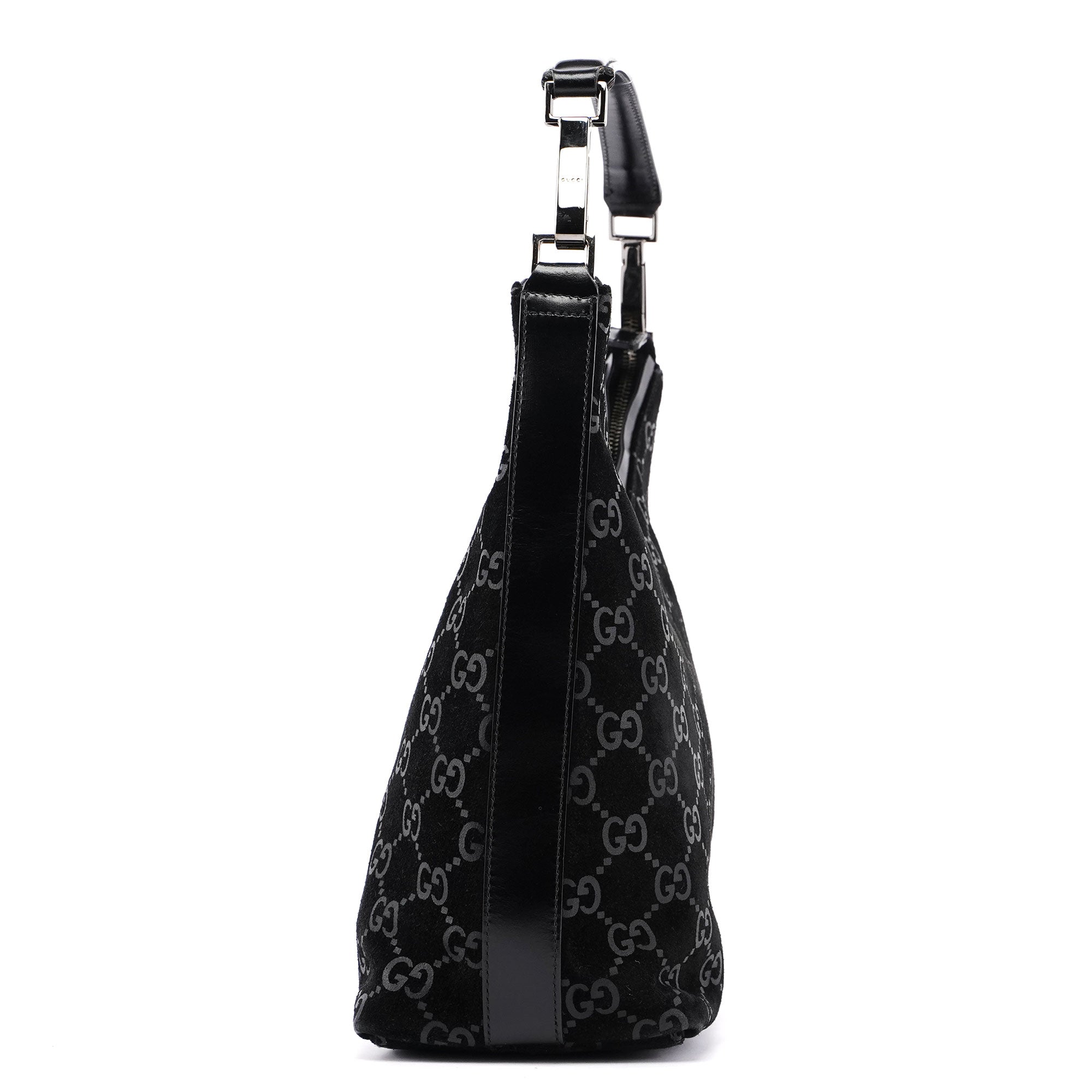 Gucci Black Suede GG Hobo Shoulder Bag