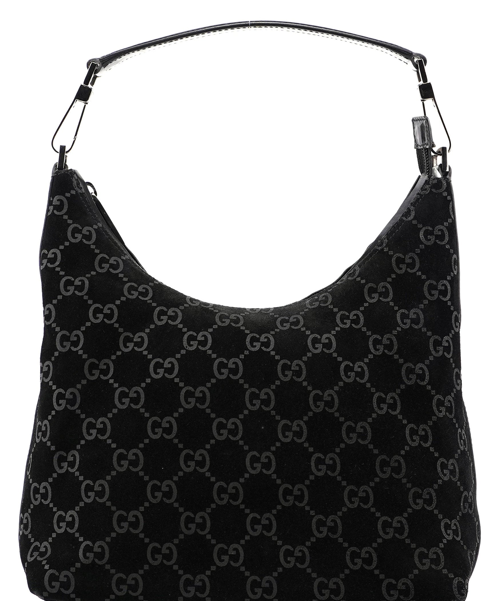 Gucci Black Suede GG Hobo Shoulder Bag