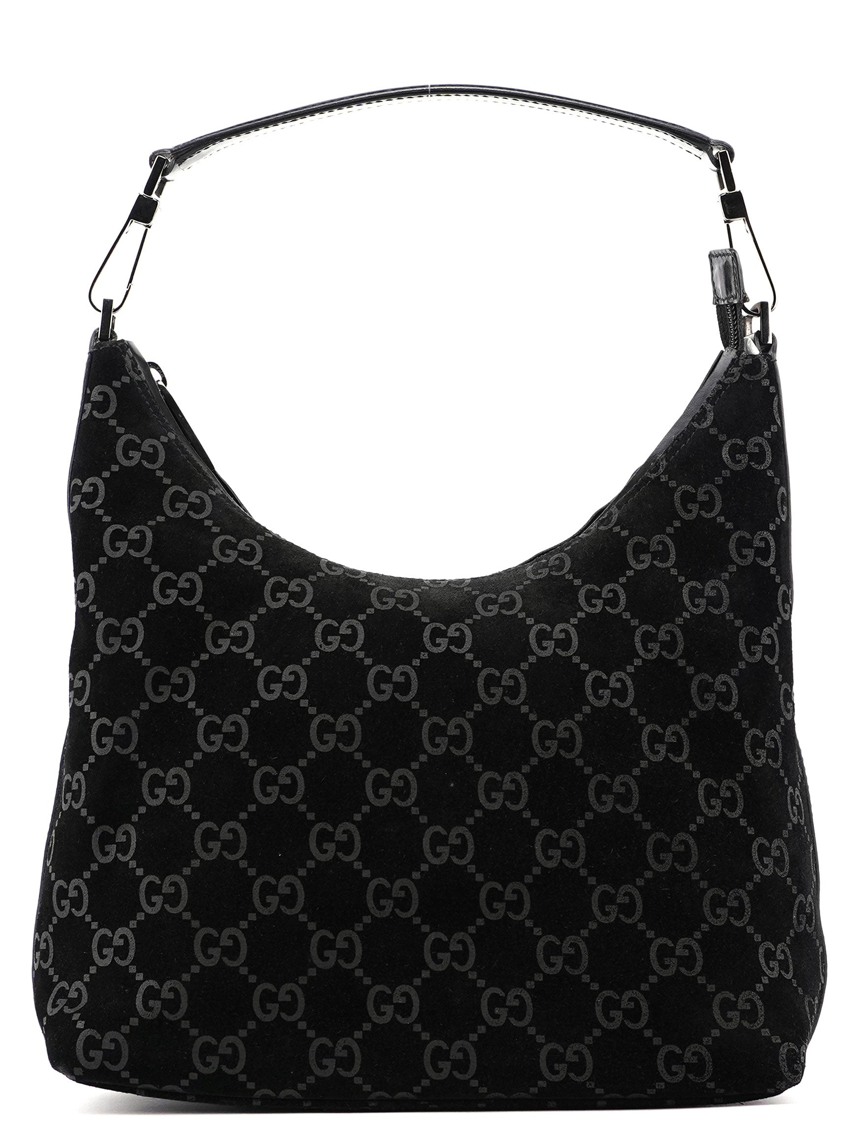 Gucci Black Suede GG Hobo Shoulder Bag