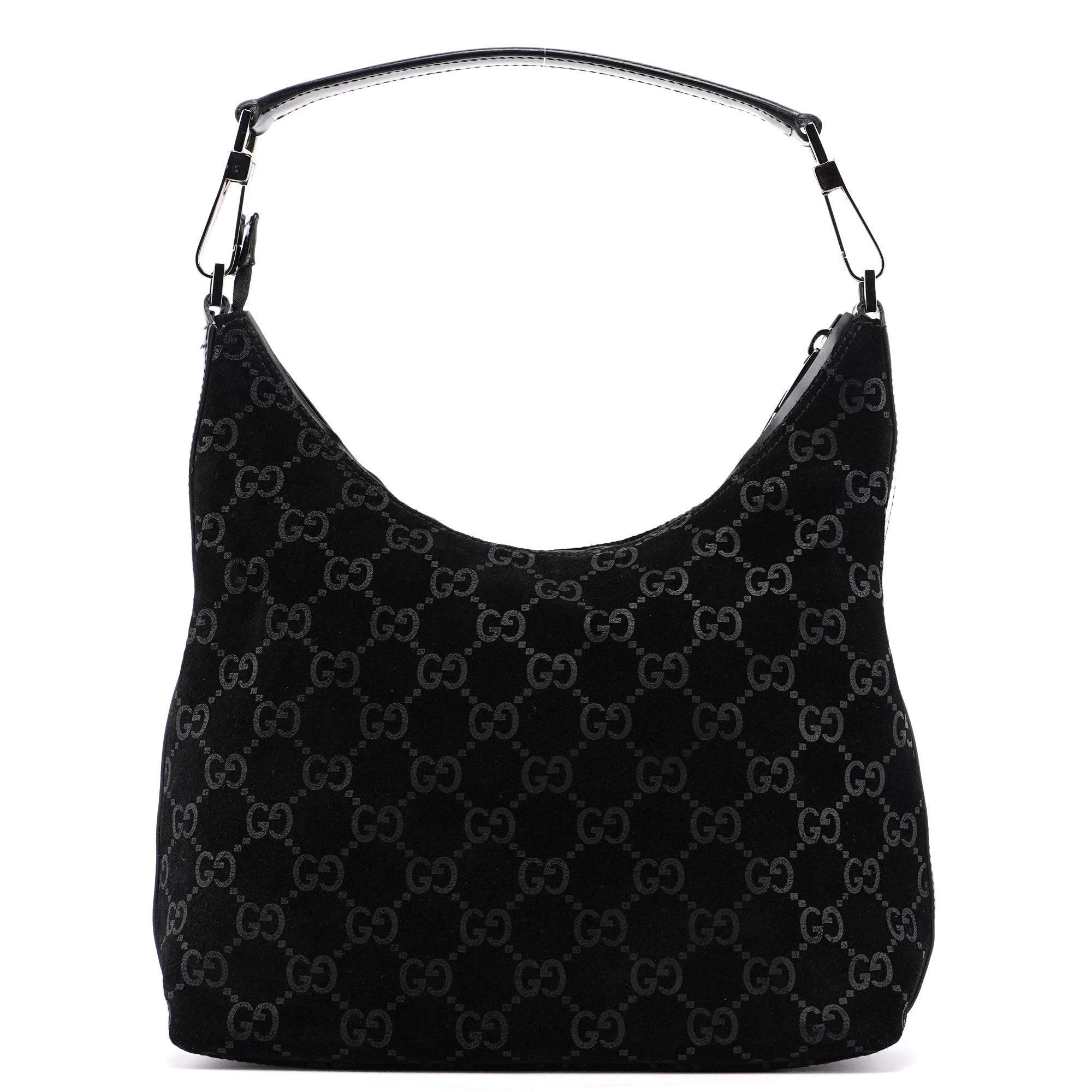 Gucci Black Suede GG Hobo Shoulder Bag