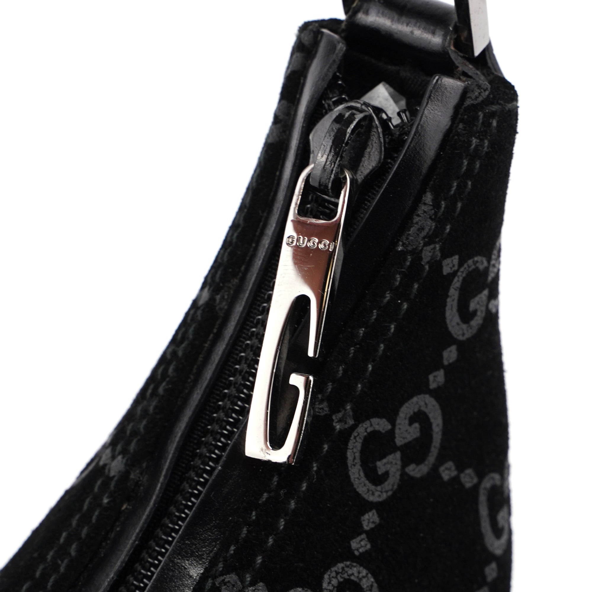 Gucci Black Suede GG Hobo Shoulder Bag