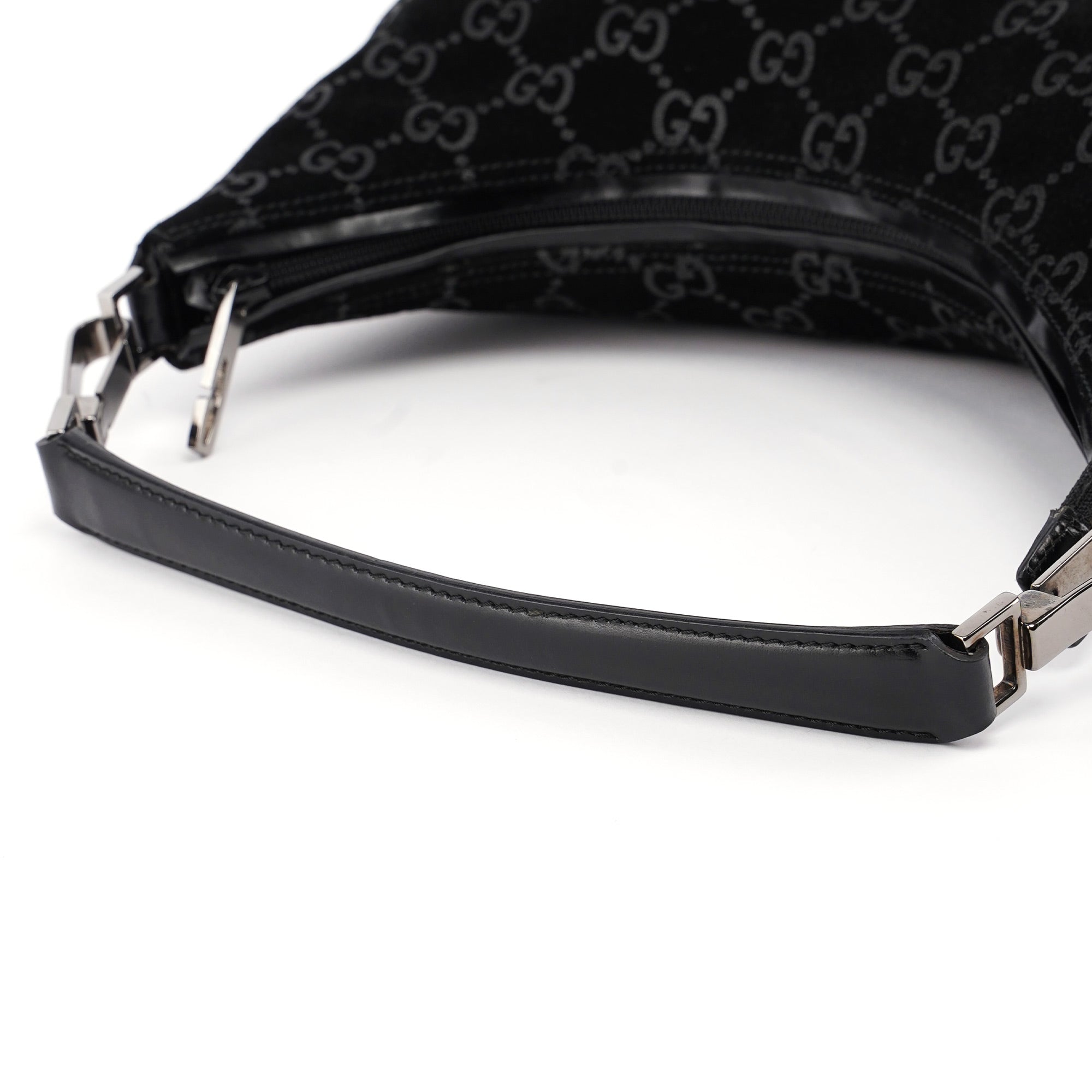 Gucci Black Suede GG Hobo Shoulder Bag