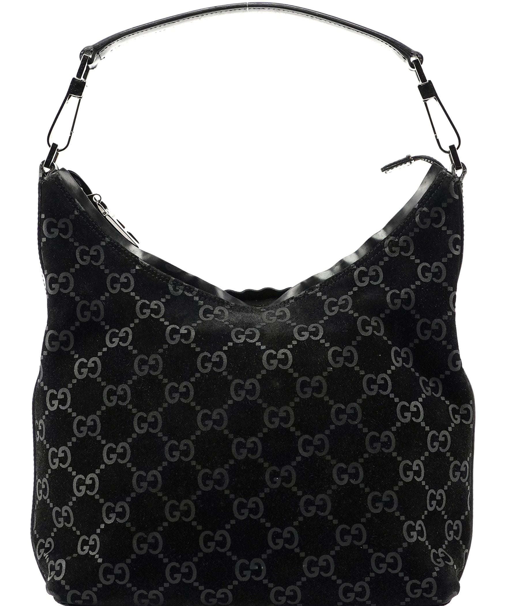 Gucci Black Suede GG Shoulder Bag