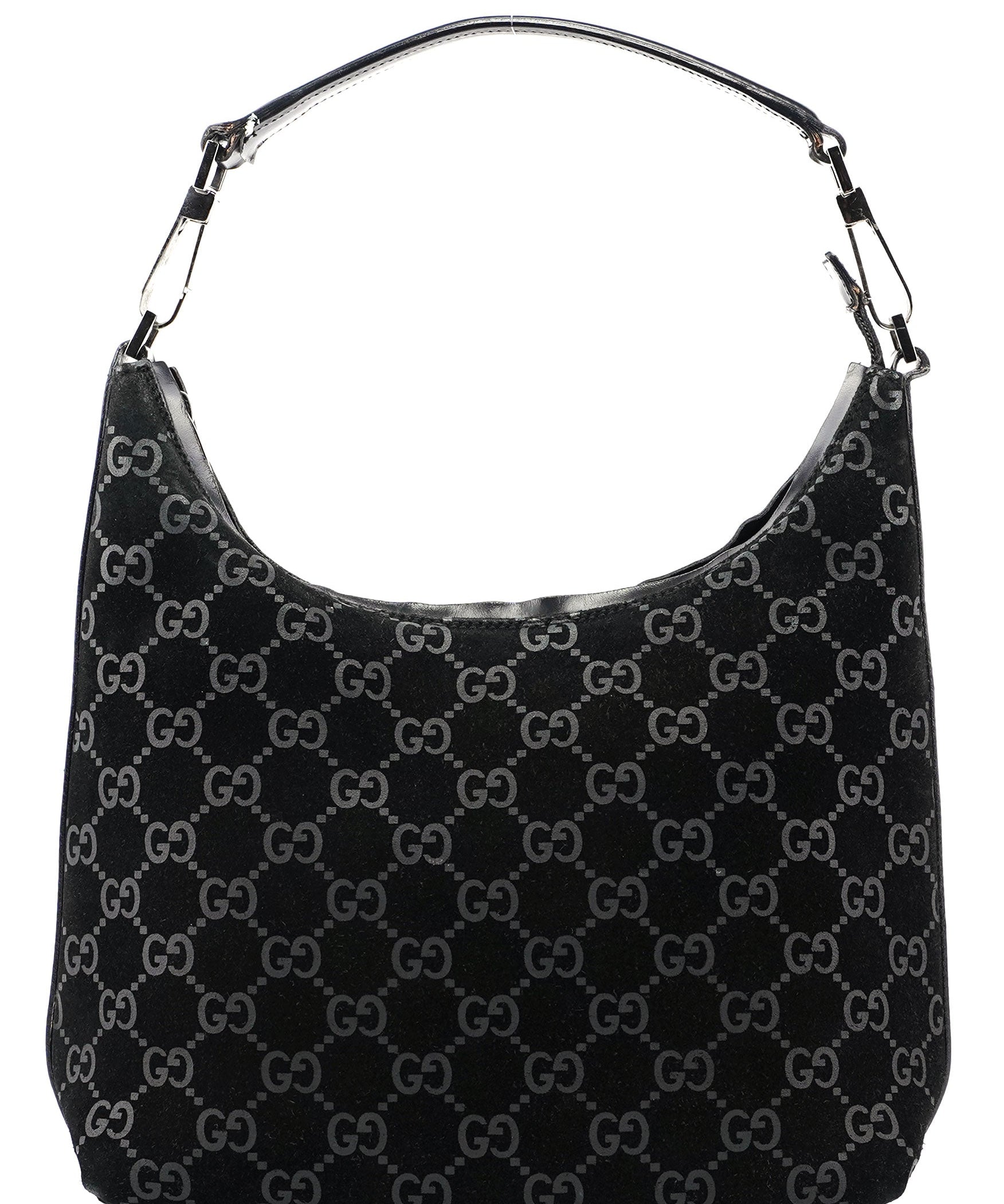 Gucci Black Suede GG Shoulder Bag