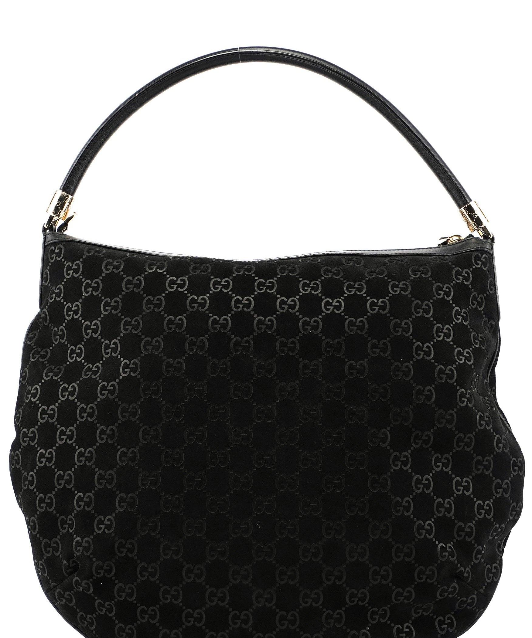 Gucci Black Suede GG Shoulder Hobo Bag