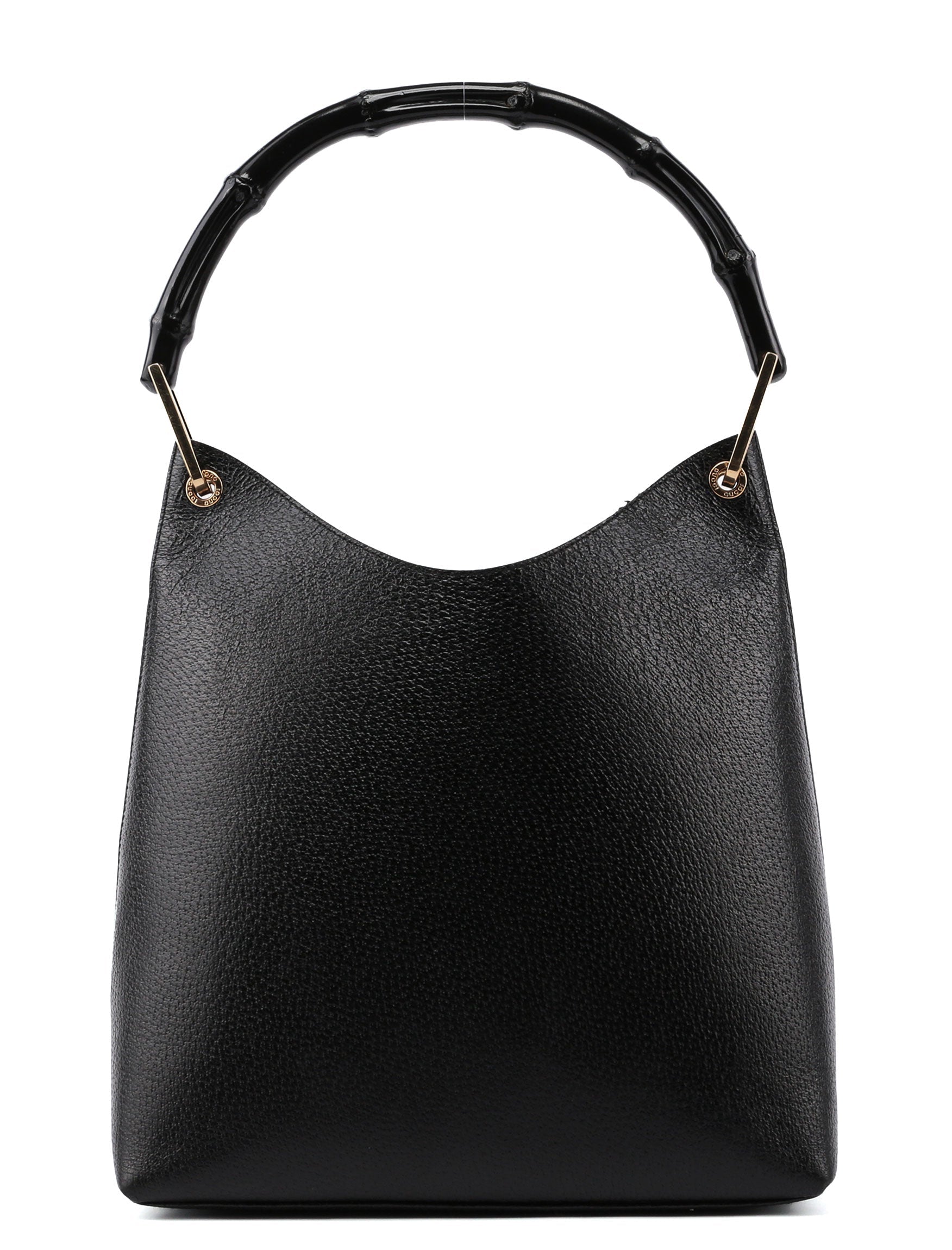 Gucci Black Textured Leather Bamboo Shoulder Bag