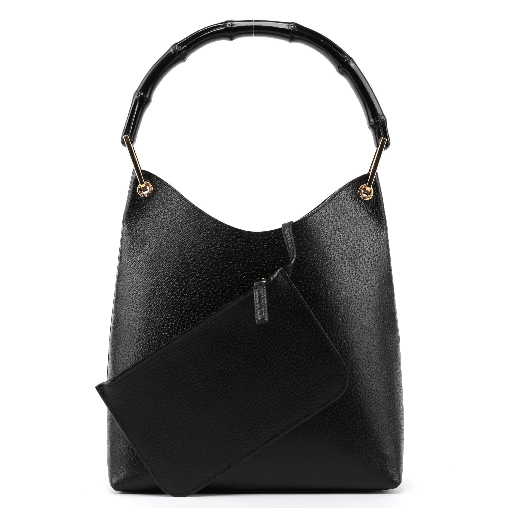 Gucci Black Textured Leather Bamboo Shoulder Bag