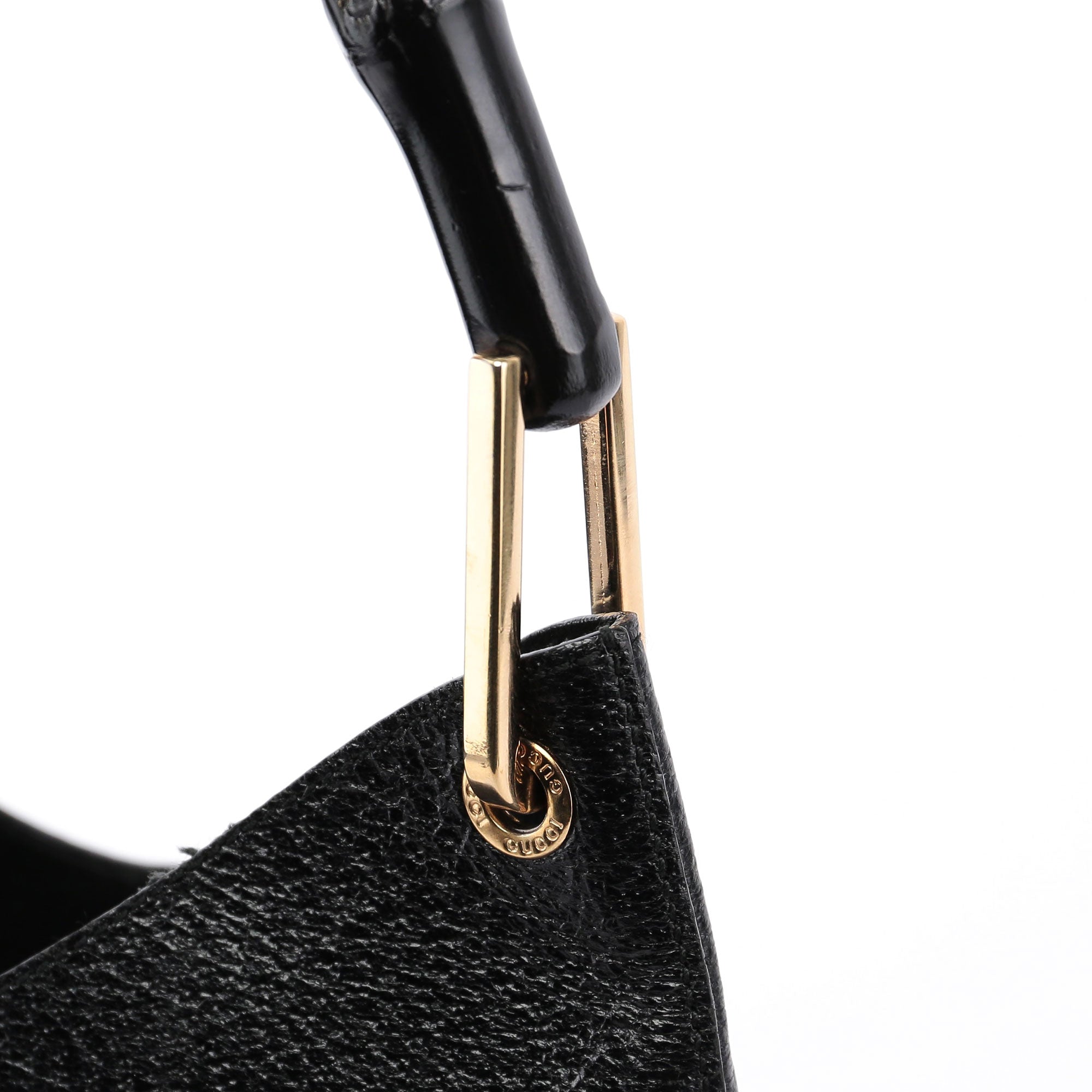 Gucci Bamboo Schultertasche aus schwarzem strukturiertem Leder