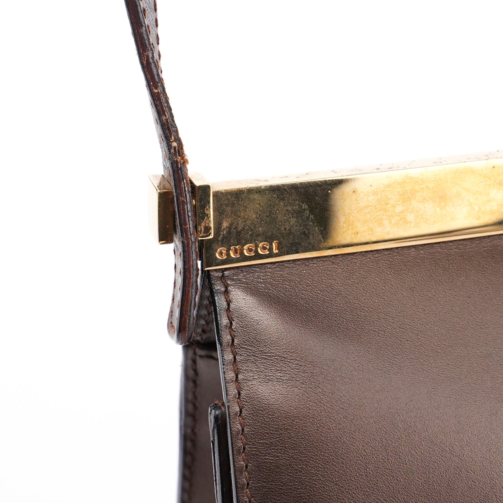 Gucci Sac porté épaule en cuir bronze à logo en métal doré