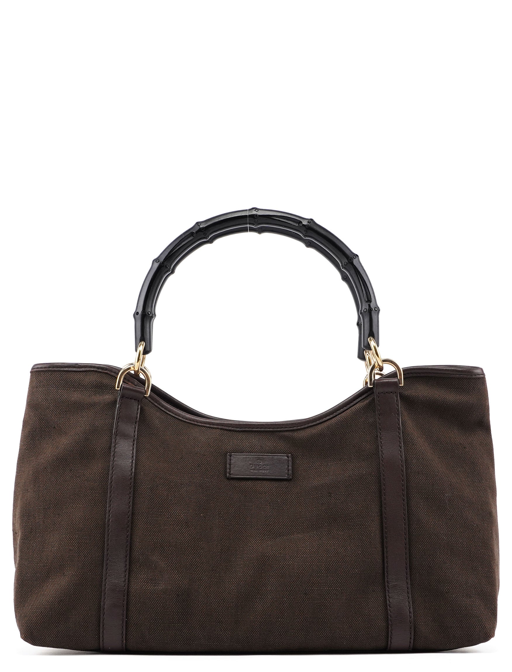 Gucci Brown Canvas Bamboo Tote Bag