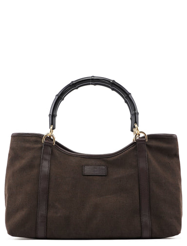 Gucci Brown Canvas Bamboo Tote Bag