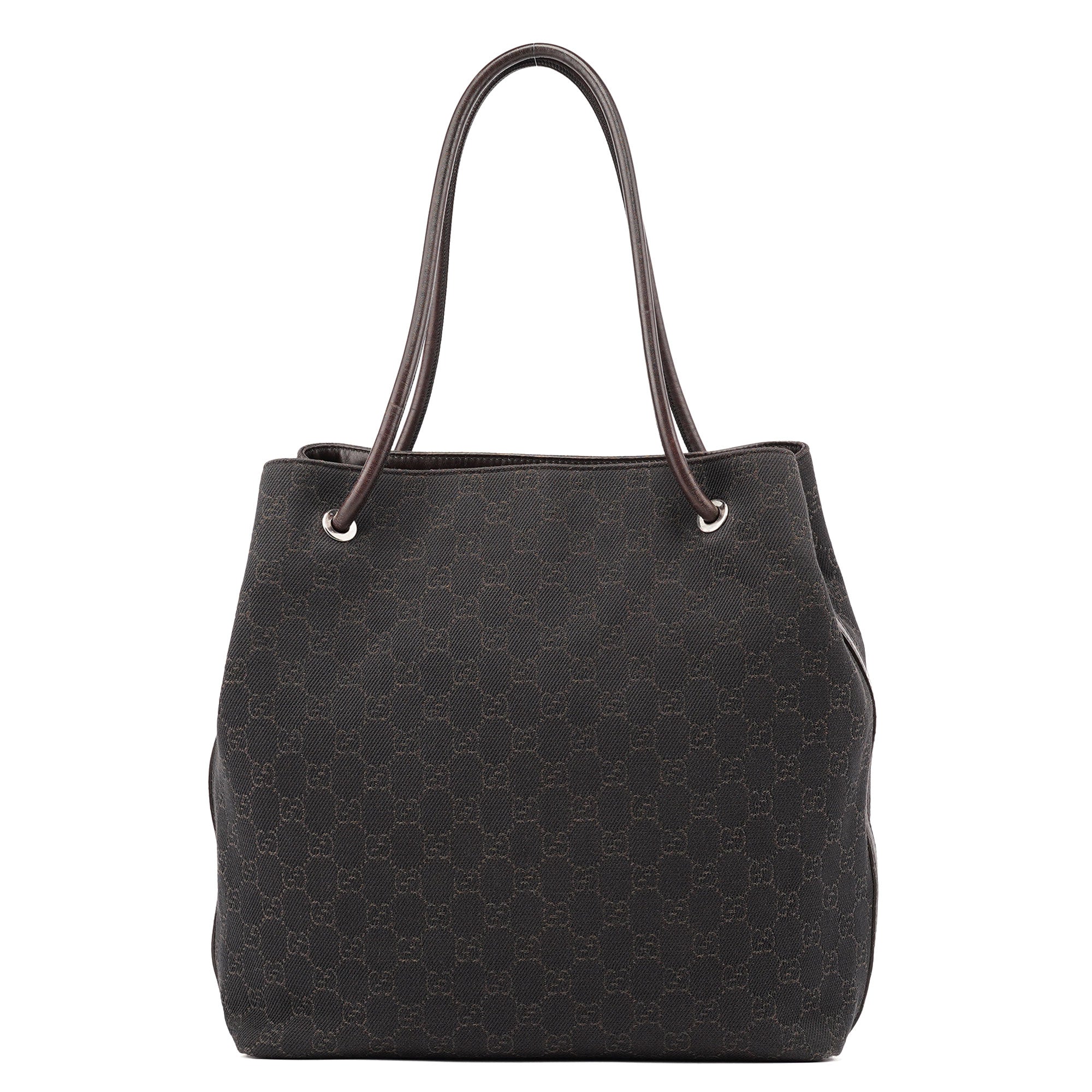 Gucci Brown Canvas Leather GG Tote Bag