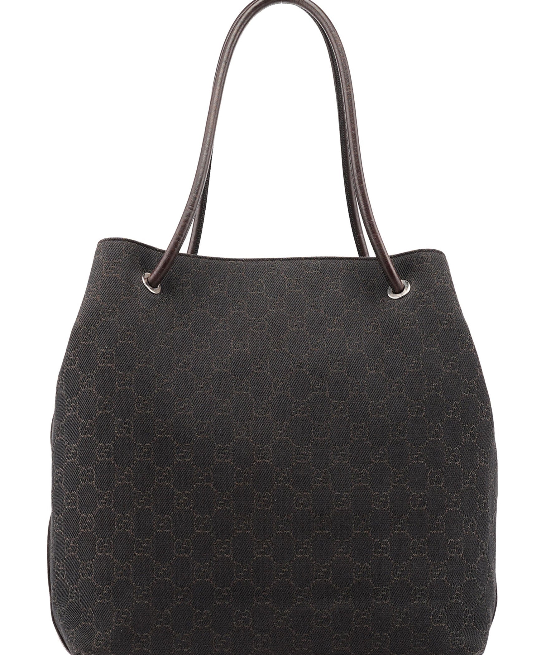 Gucci Brown Canvas Leather GG Tote Bag