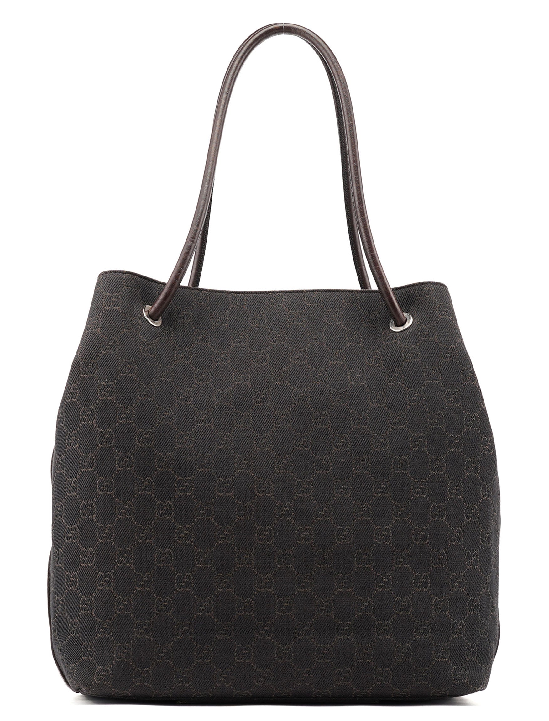 Gucci Brown Canvas Leather GG Tote Bag
