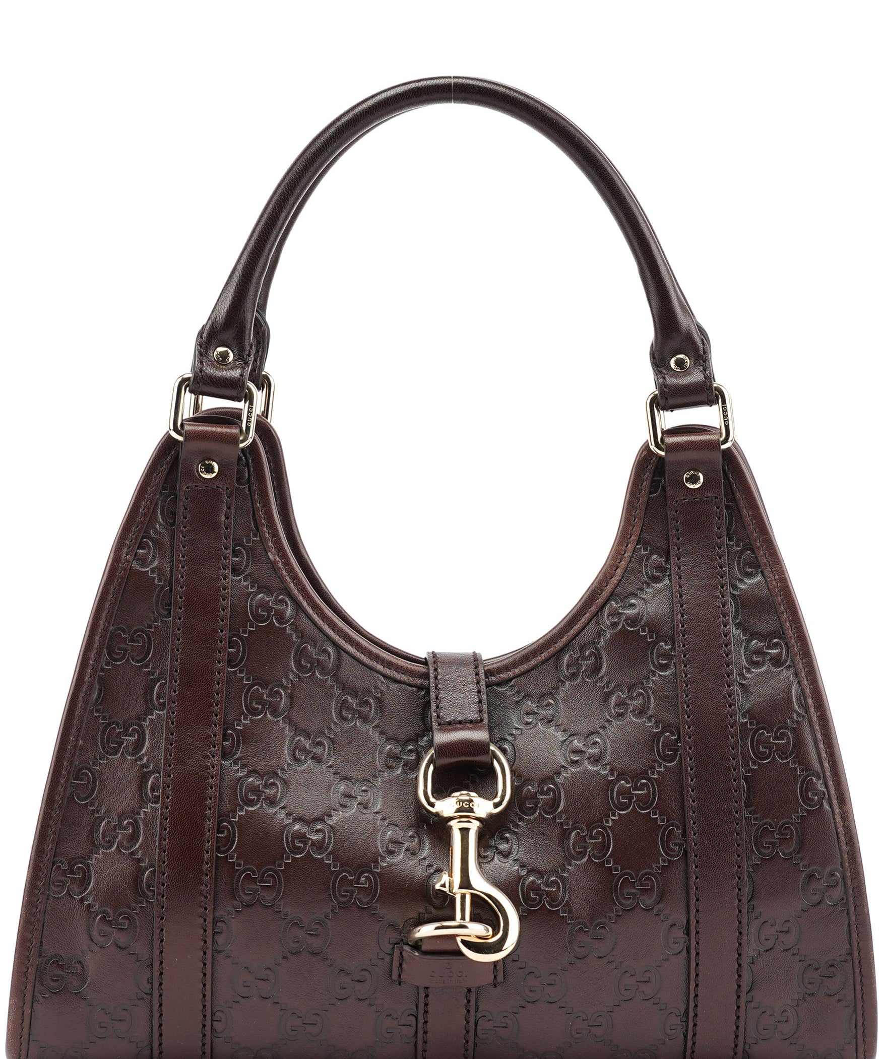 Gucci Brown GG Calfskin Embossed Jackie Shoulder Bag