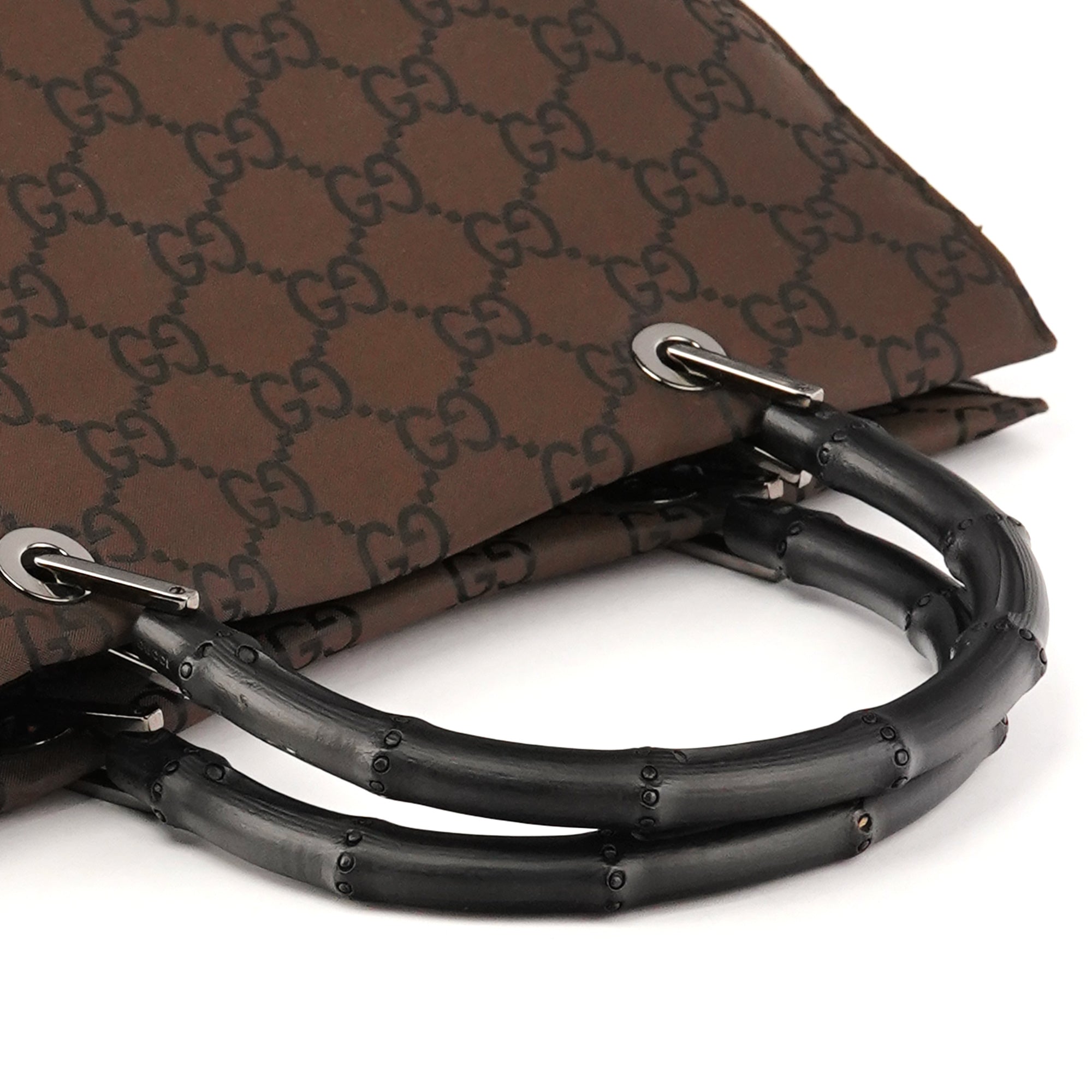 Gucci Brown GG Canvas Bamboo Tote Bag
