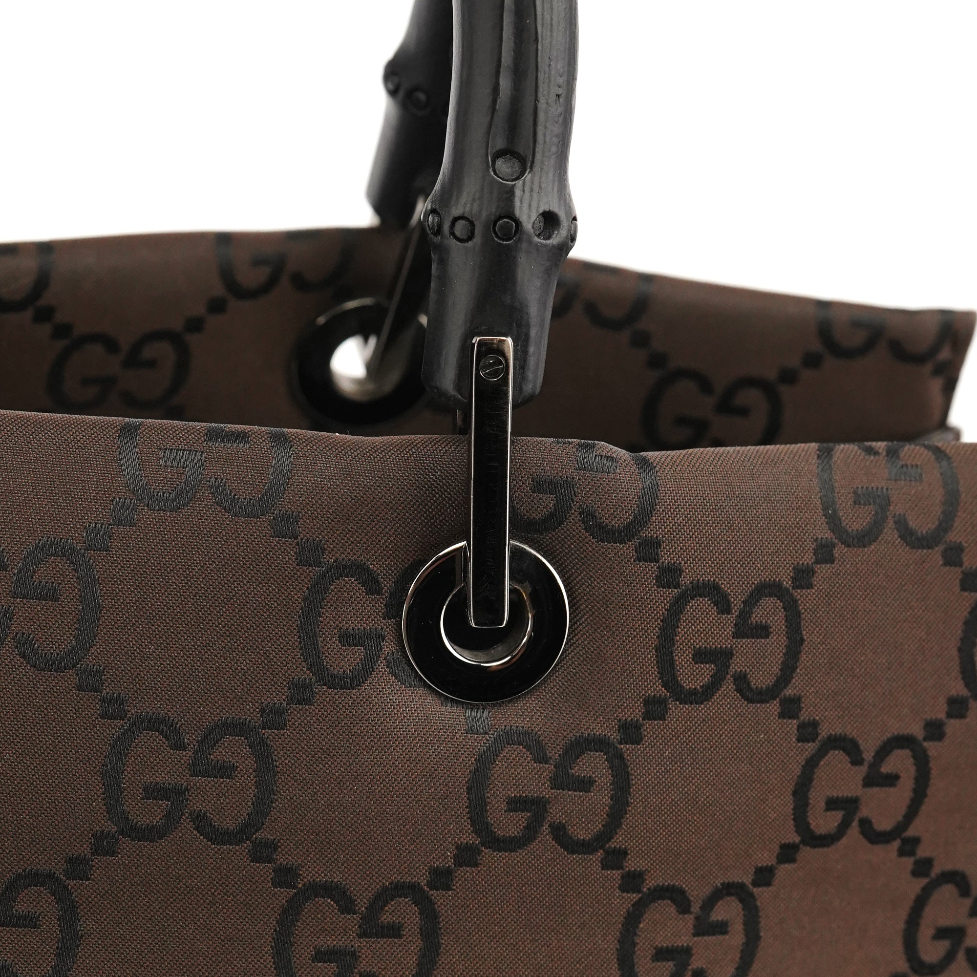 Gucci Brown GG Canvas Bamboo Tote Bag
