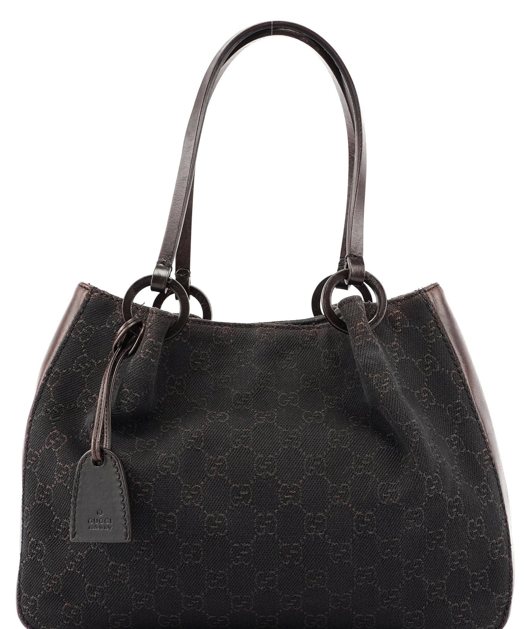 Gucci Brown GG Canvas Leather Tote Bag