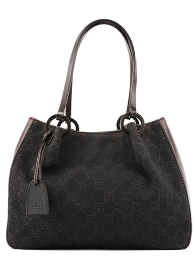 Gucci Brown GG Canvas Leather Tote Bag