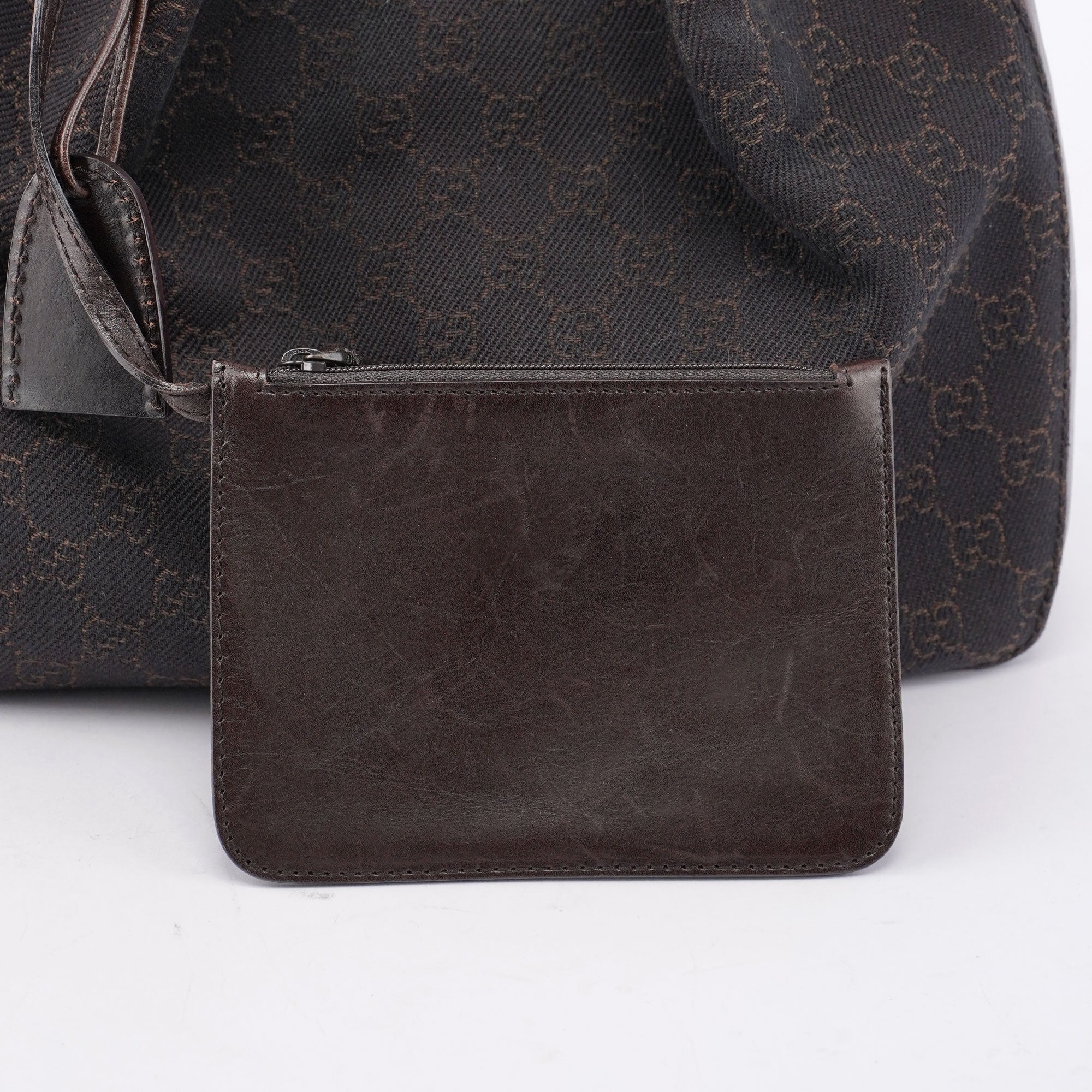 Gucci Brown GG Canvas Leather Tote Bag