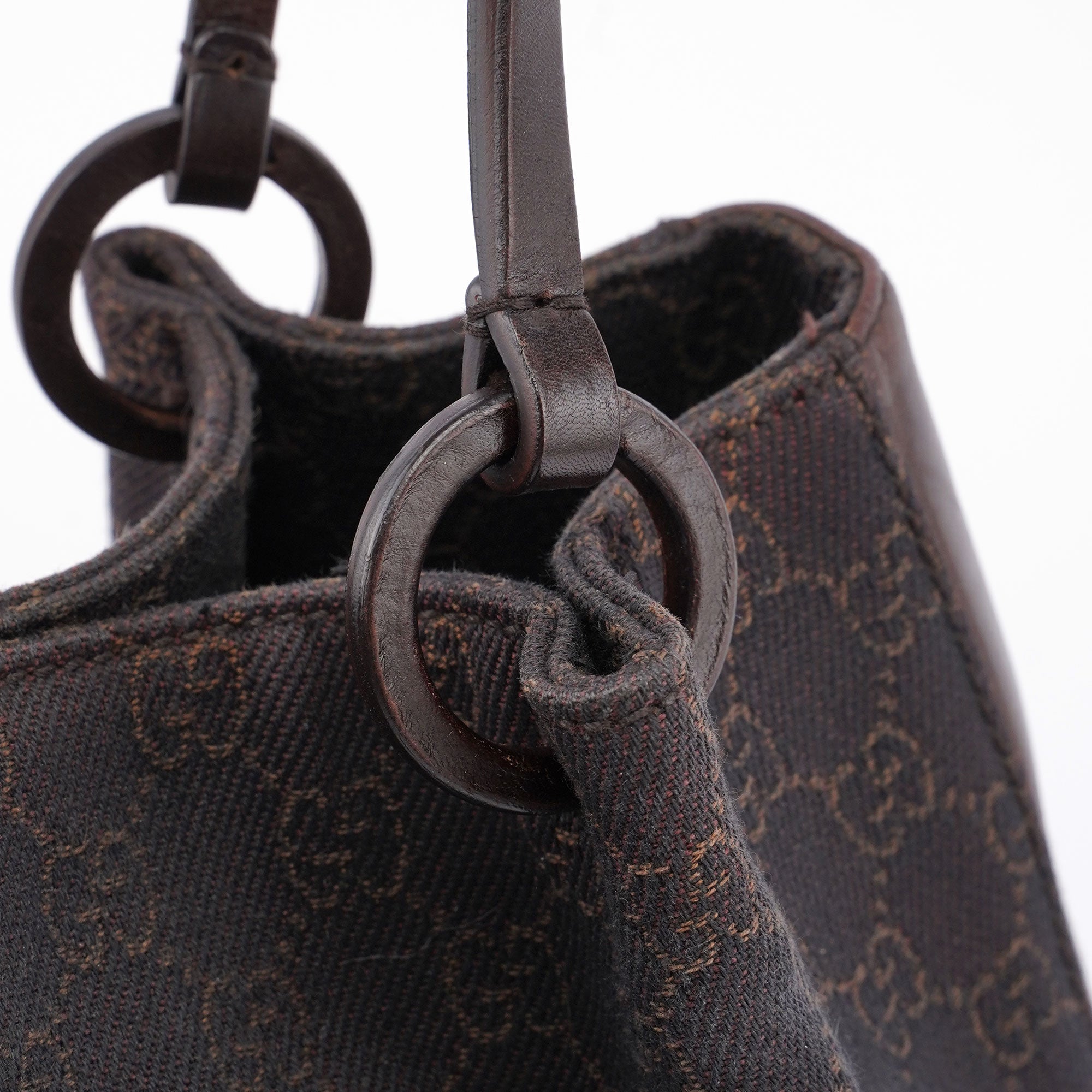 Gucci Brown GG Canvas Leather Tote Bag