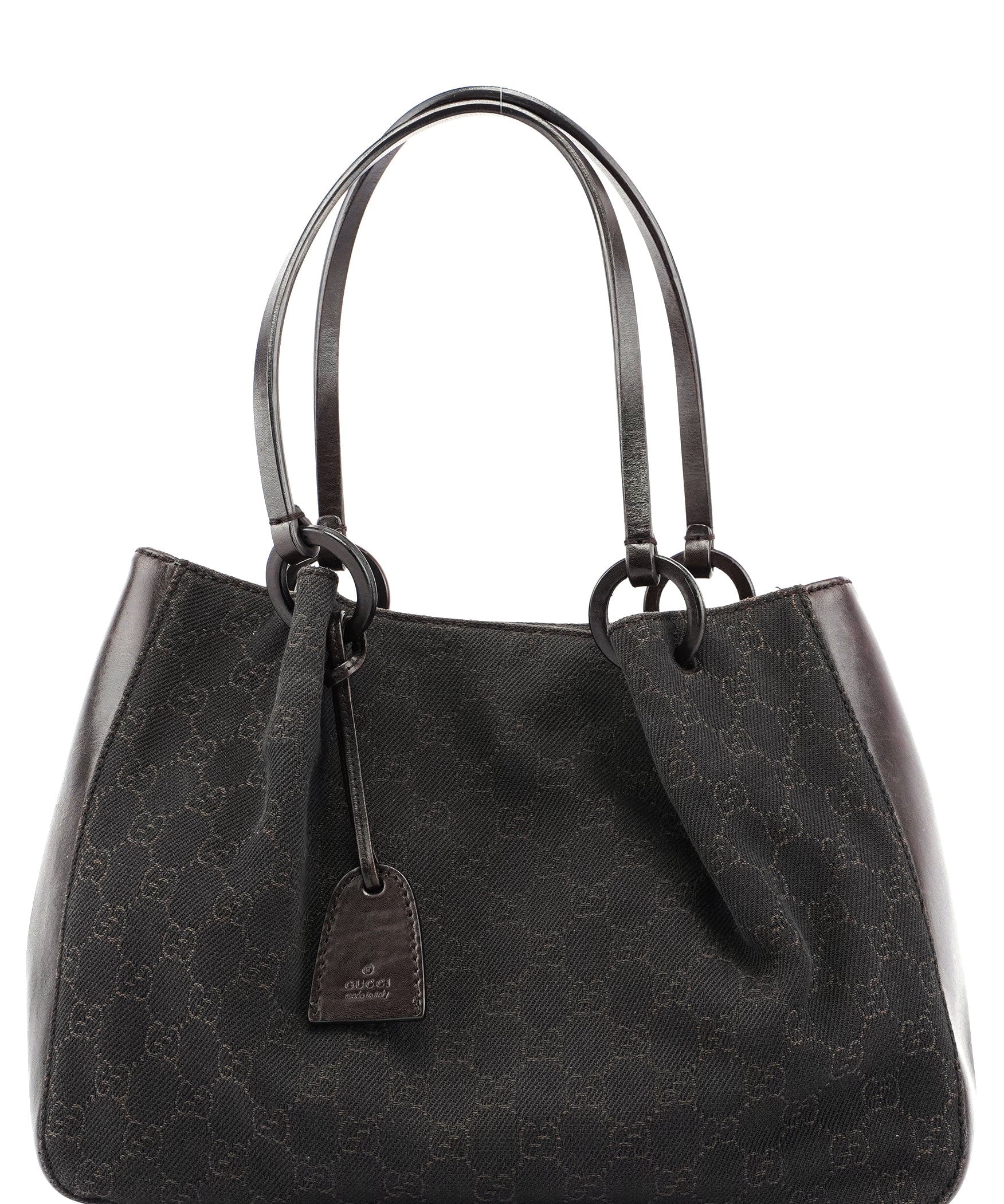 Gucci Brown GG Canvas Leather Tote Bag