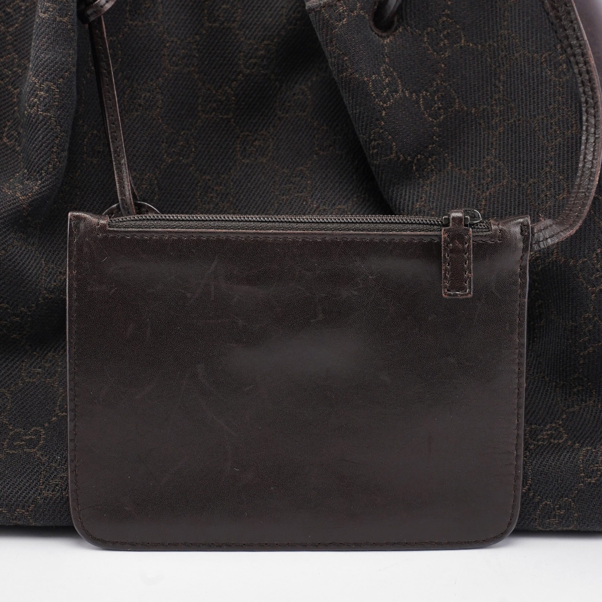 Gucci Brown GG Canvas Leather Tote Bag