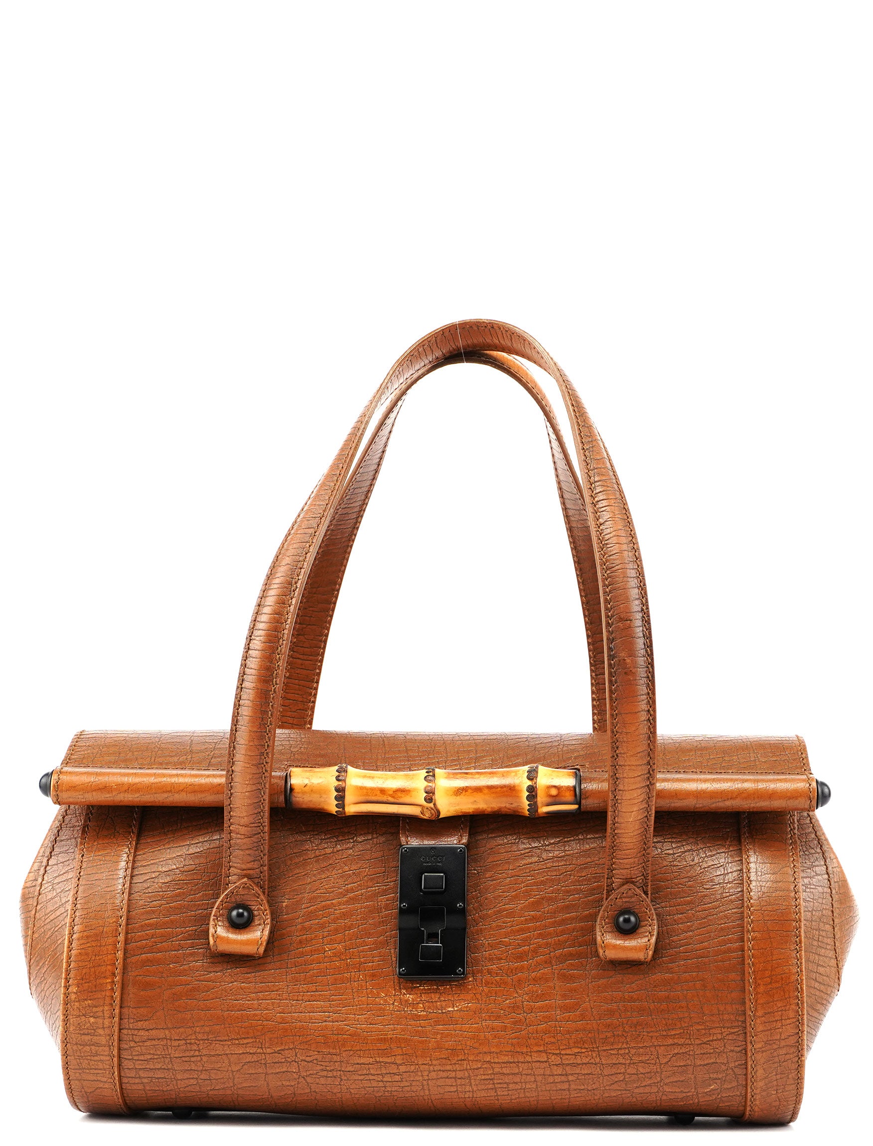 gucci Brown Leather Bamboo Handbag