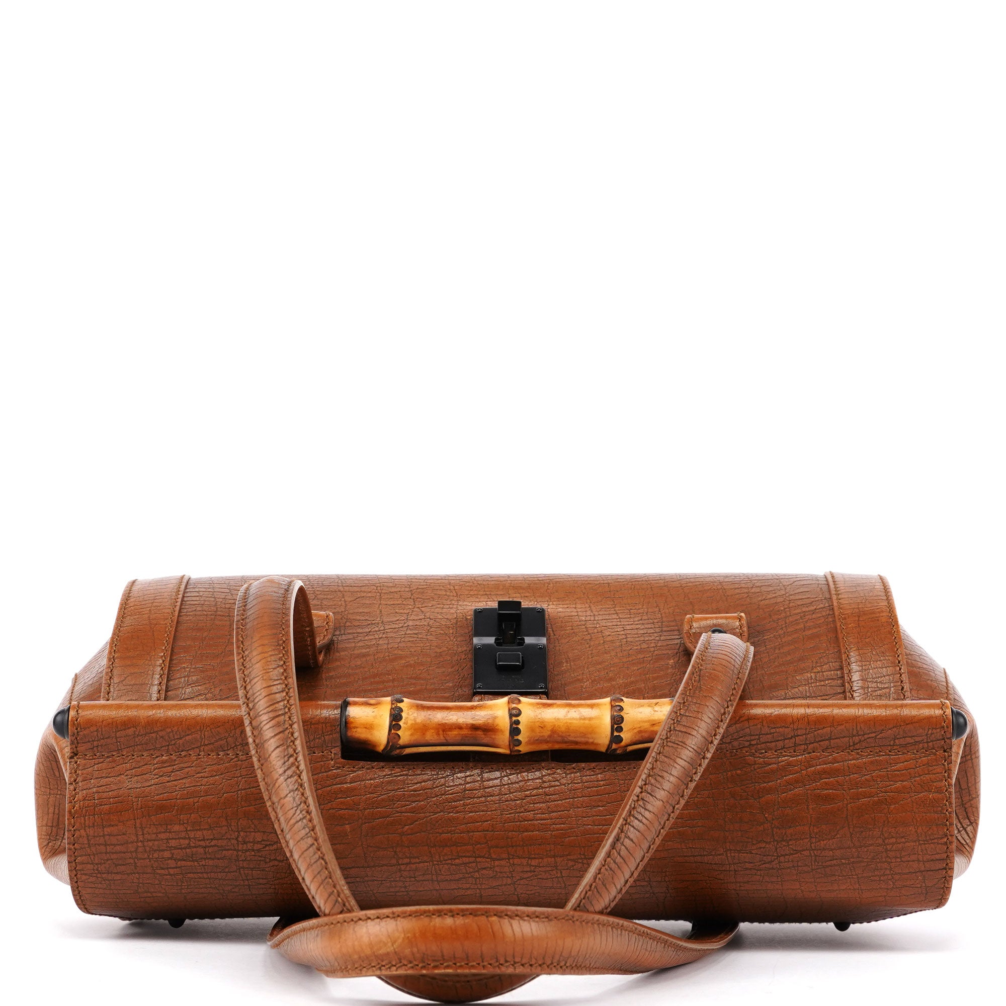 gucci Brown Leather Bamboo Handbag