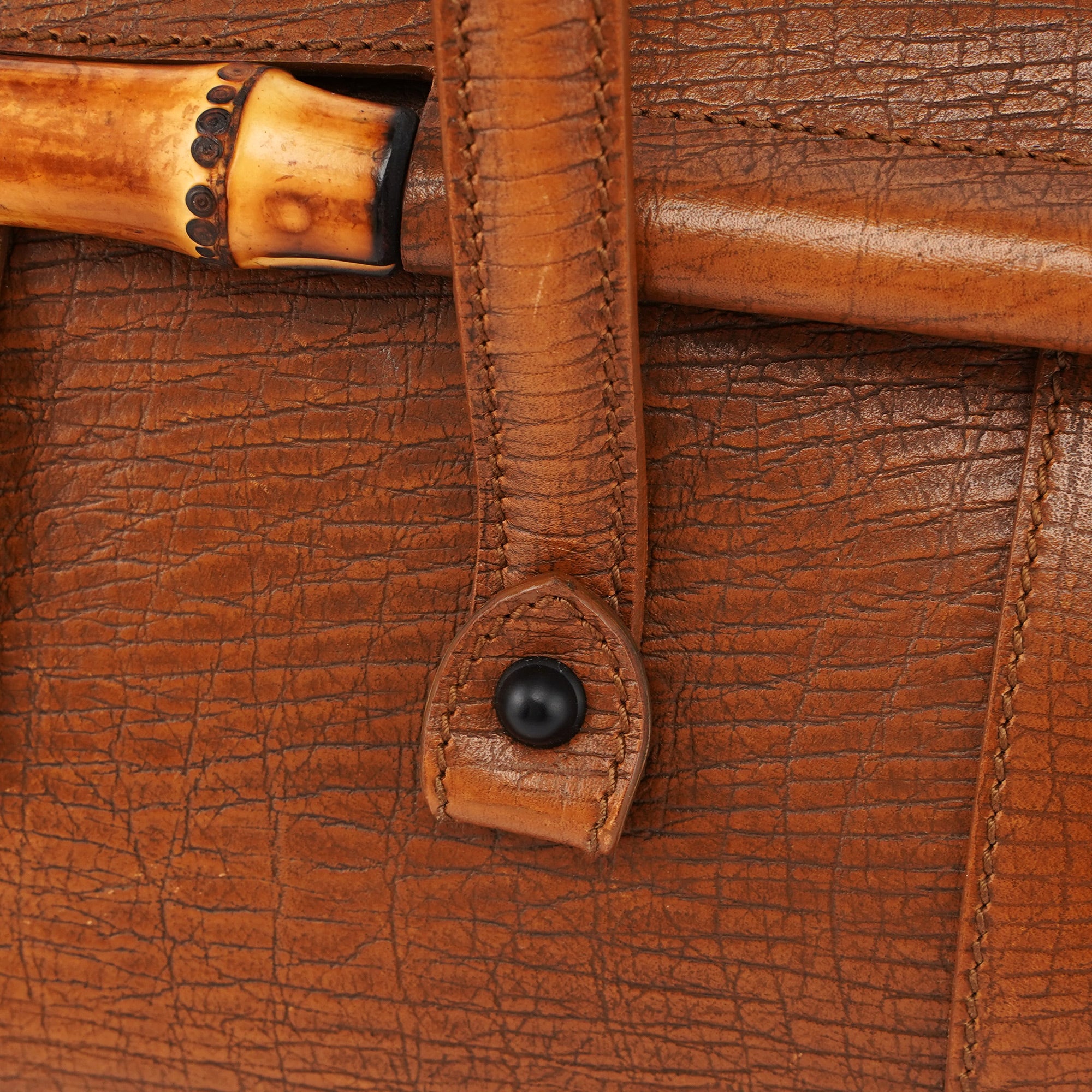 gucci Brown Leather Bamboo Handbag