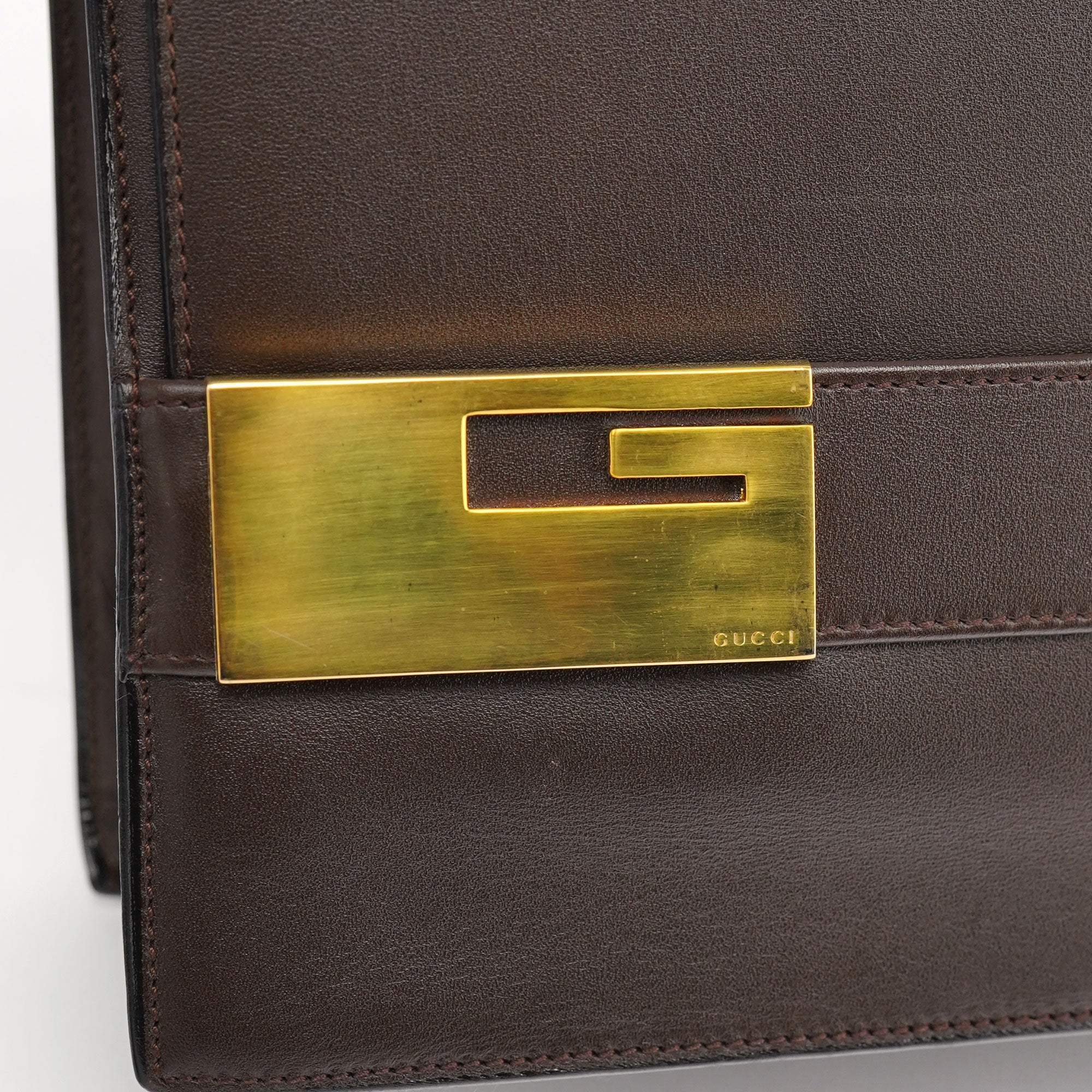 Gucci Brown Leather Square G Flap Shoulder Bag