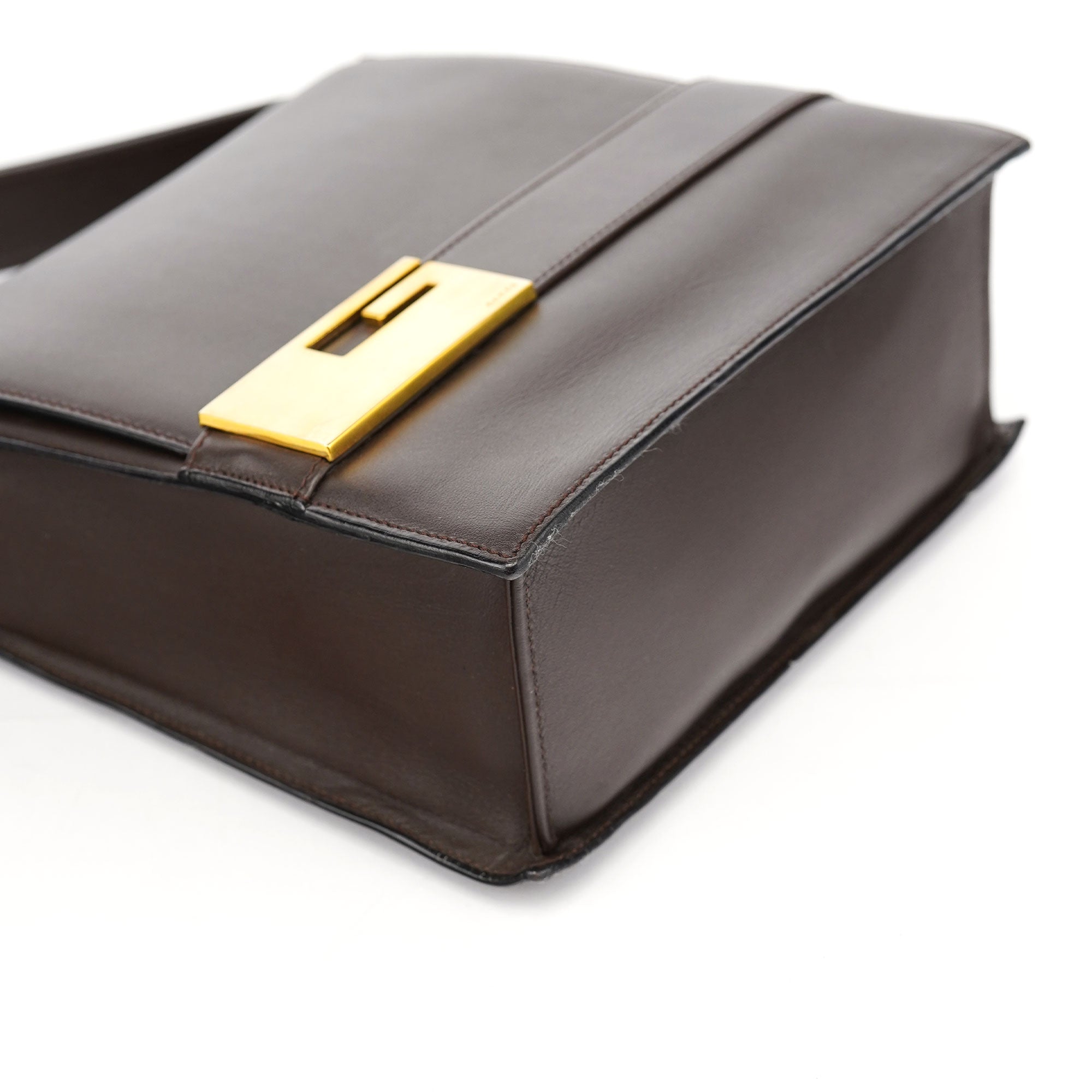 Gucci Brown Leather Square G Flap Shoulder Bag