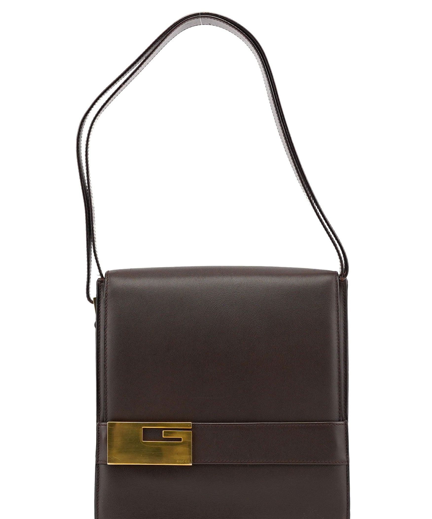 Gucci Brown Leather Square G Flap Shoulder Bag