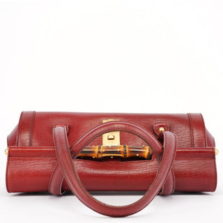 Gucci Burgundy Leather Bamboo Top Handle Bag