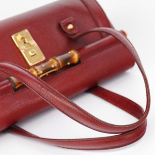 Gucci Burgundy Leather Bamboo Top Handle Bag