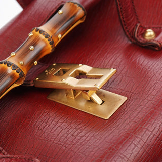 Gucci Burgundy Leather Bamboo Top Handle Bag