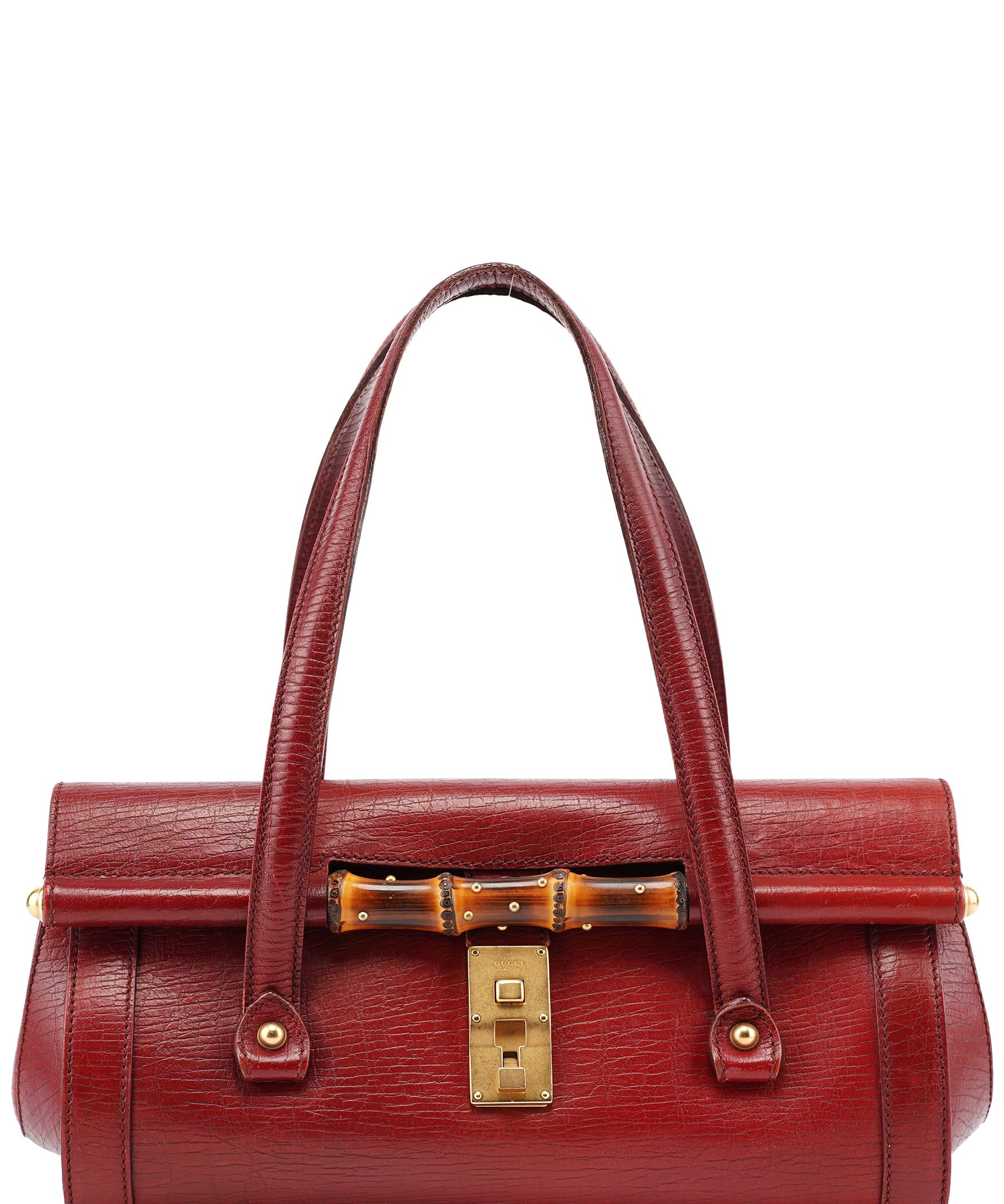 Gucci Burgundy Leather Bamboo Top Handle Bag