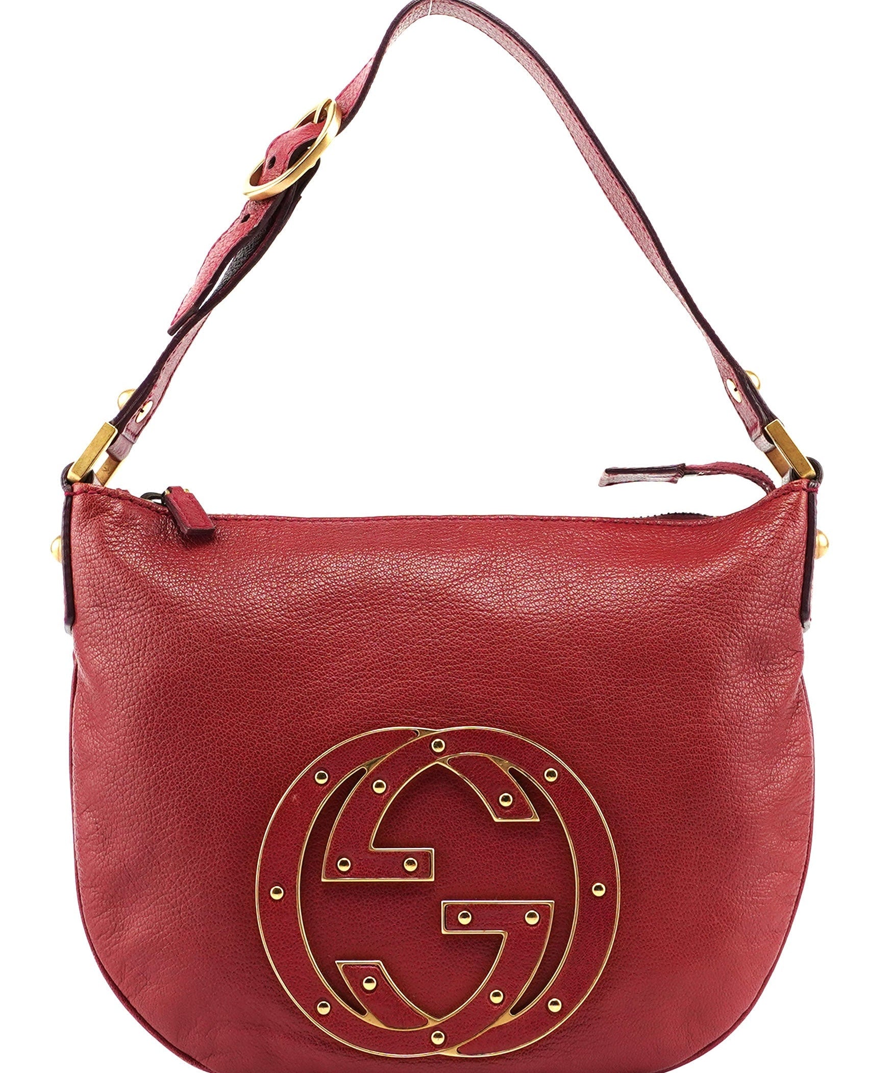 Gucci Burgundy Leather Stud GG Shoulder Bag