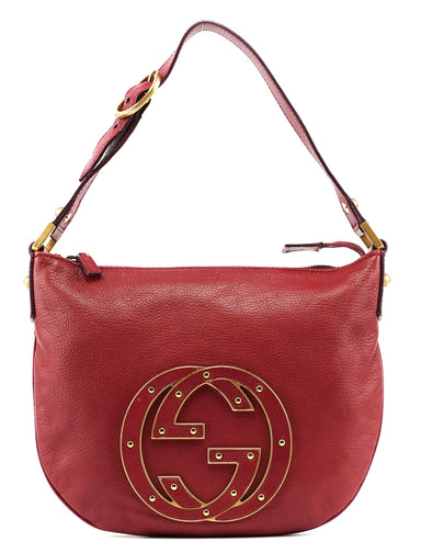 Gucci Burgundy Leather Stud GG Shoulder Bag